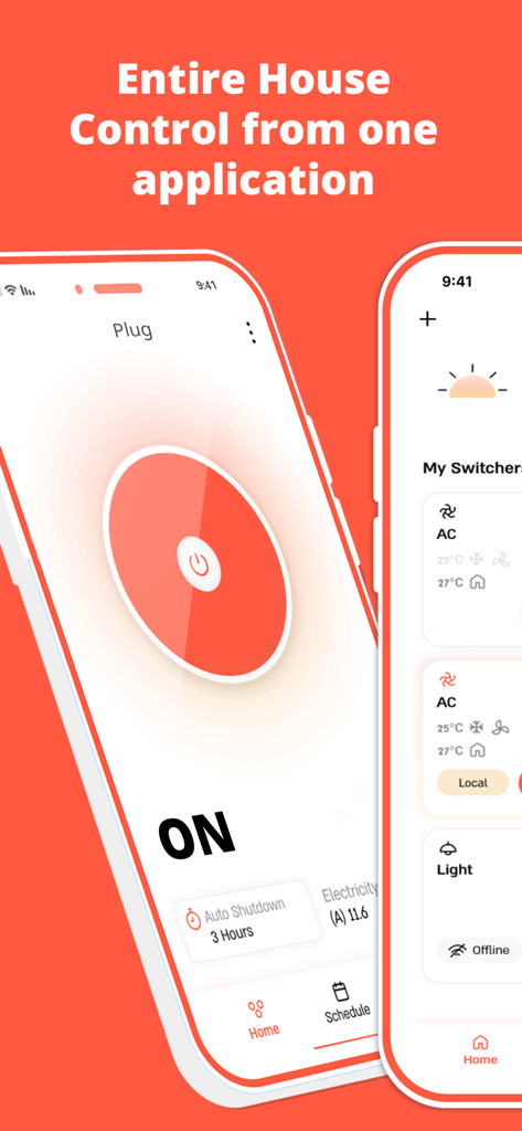 Switcher - Smart Home - Interfaz de la aplicación Switcher Smart Home para controlar electrodomésticos y monitorear el consumo de electricidad