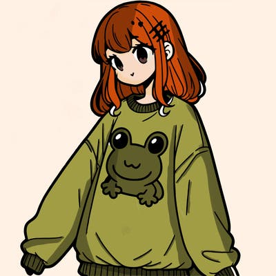 girl wearing frogging sweatshirt
