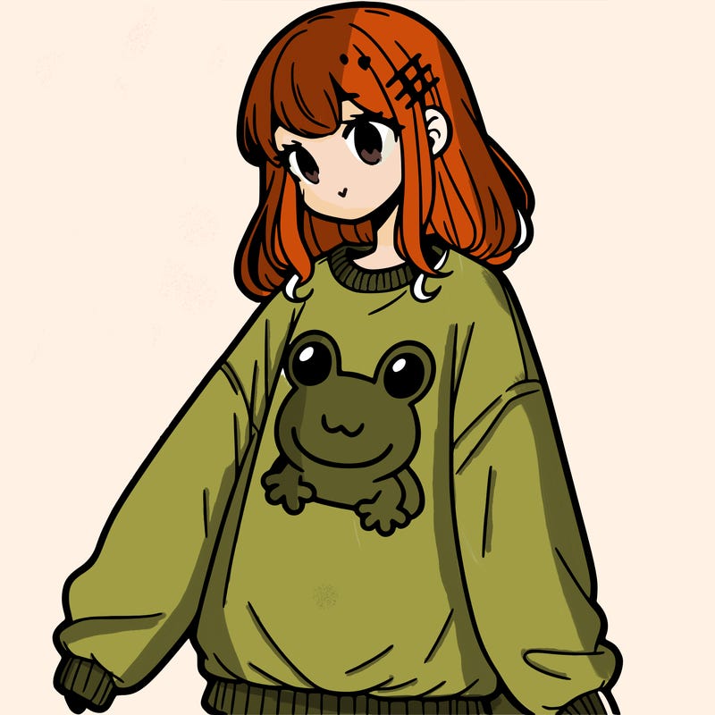 girl wearing frogging sweatshirt
