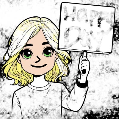 realistic girl holding up a sign