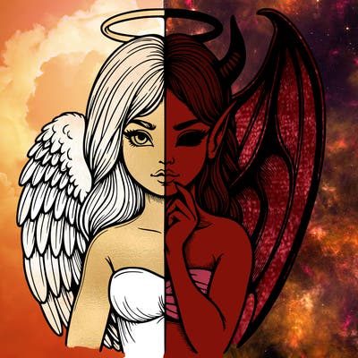 realistic angel half demon