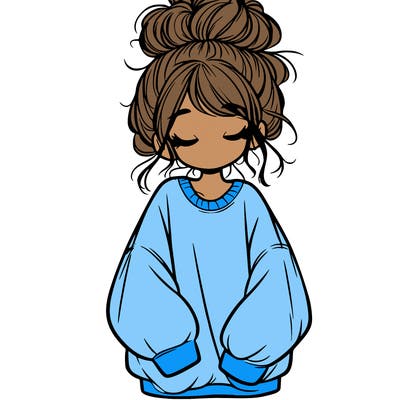 girl with baggy sweatshirt and messy bun