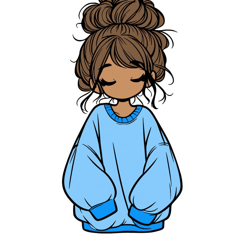 girl with baggy sweatshirt and messy bun