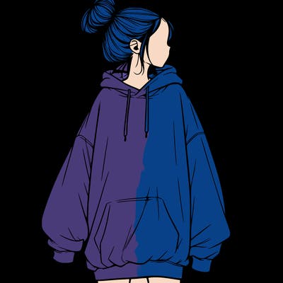 realistic girl with a oversized sweatshirt on and a bun