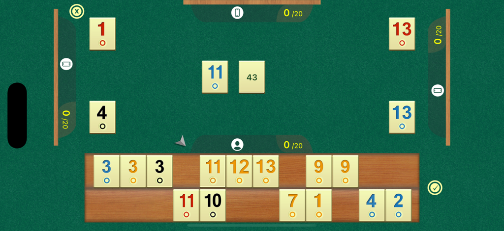 Okey Online - Pantalla de juego de Okey Online mostrando fichas en una mesa verde