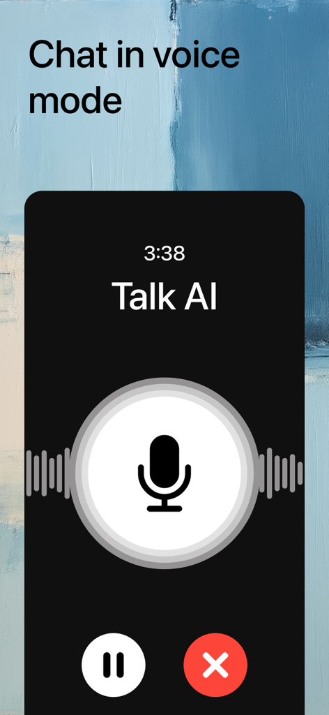 Chat AI: Ask Chatbot Assistant - Interface of the Chat AI app showing the voice conversation mode with a microphone icon and sound waves