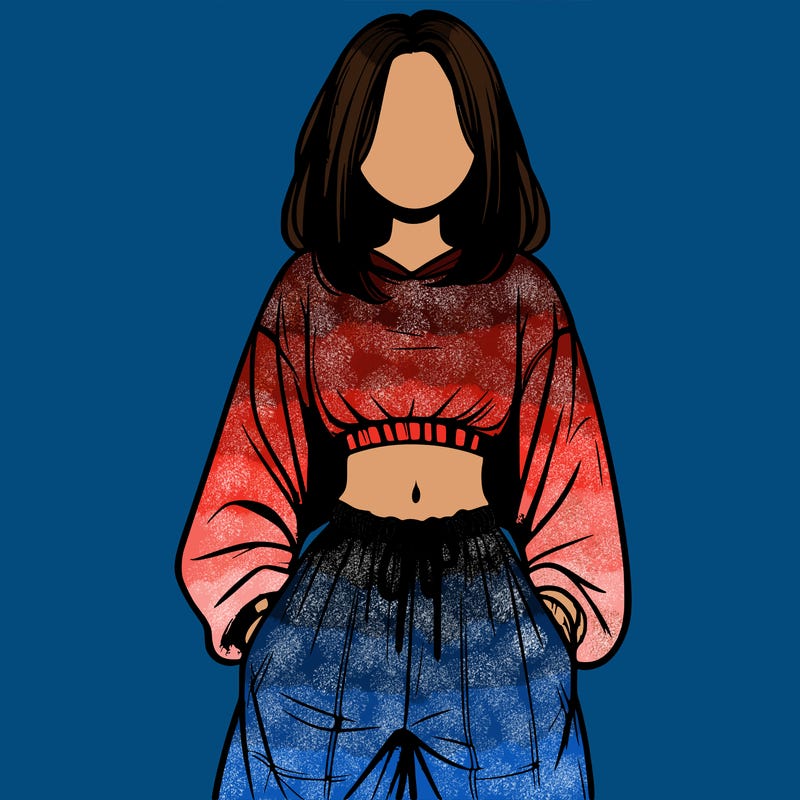 realistic girl faceless with baggy pants and a crop top