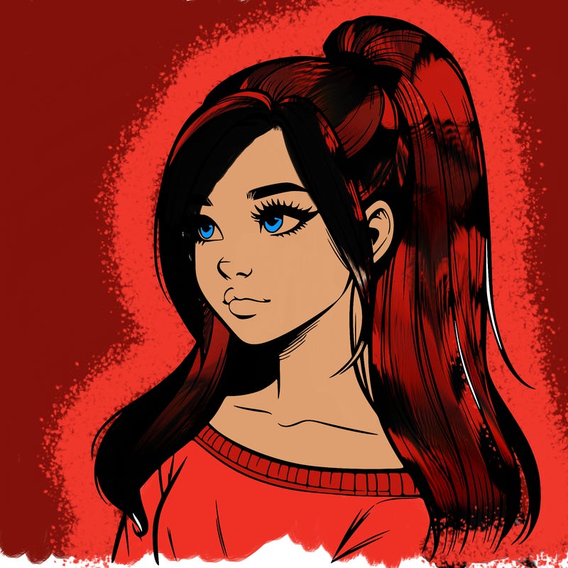 realistic girl with a high ponytail