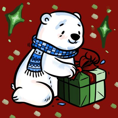 polar bear wrapping a present