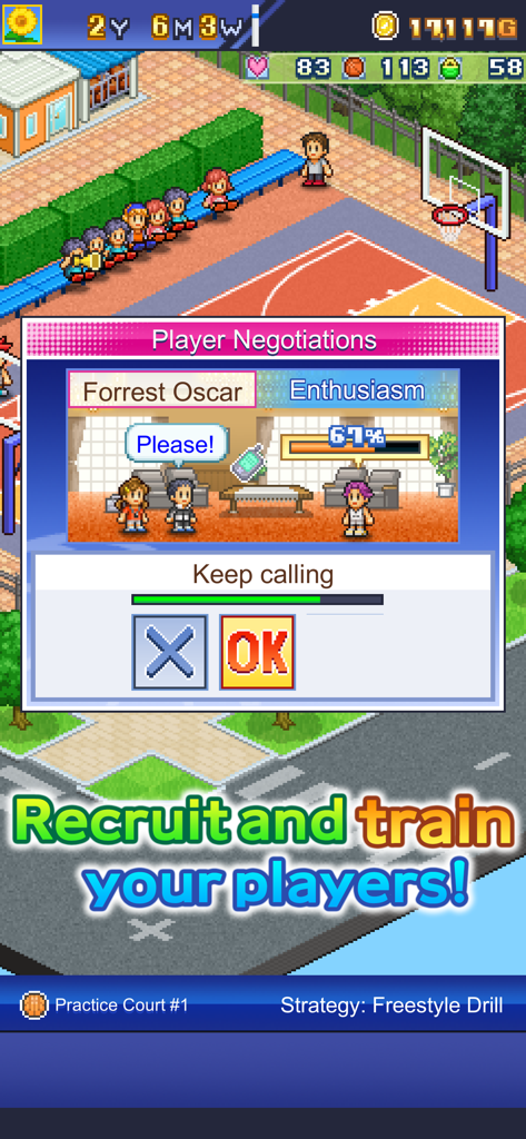 Basketball Club Story - A screenshot of the player negotiation and recruitment interface in the Basketball Club Story mobile game