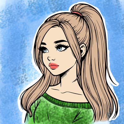 realistic girl with a high ponytail