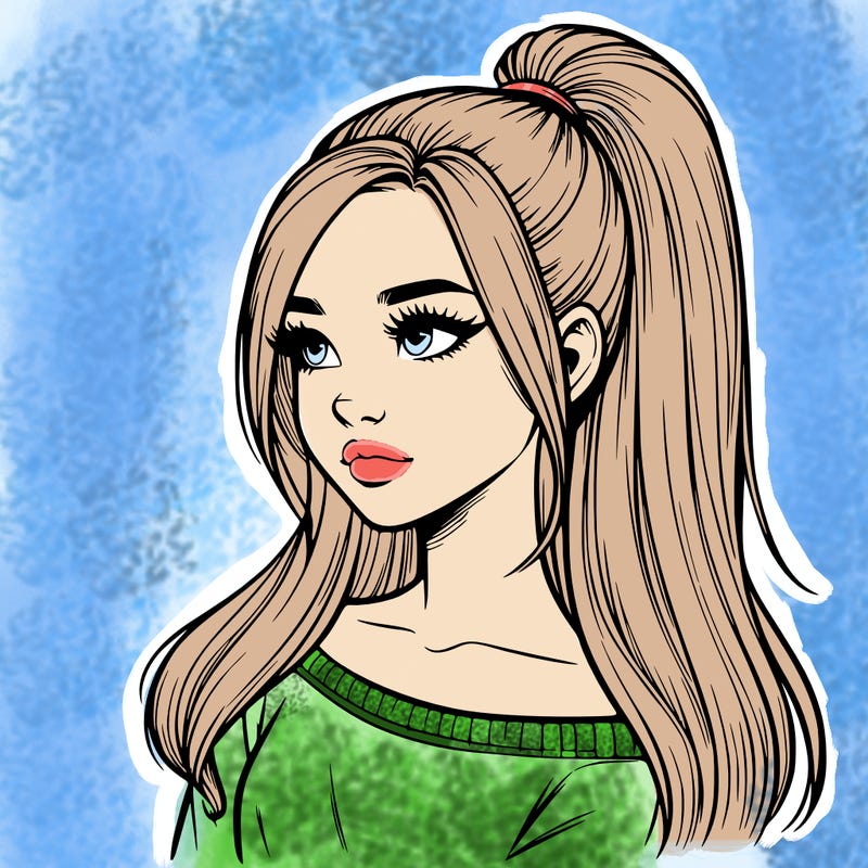 realistic girl with a high ponytail