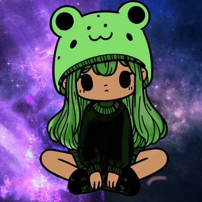 a girl wearing a frog hat and some frog socks