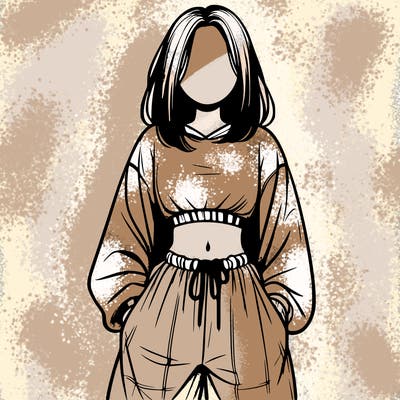 realistic girl faceless with baggy pants and a crop top