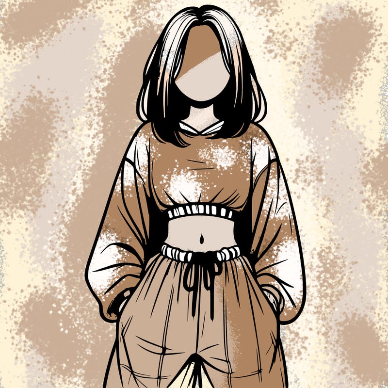 realistic girl faceless with baggy pants and a crop top