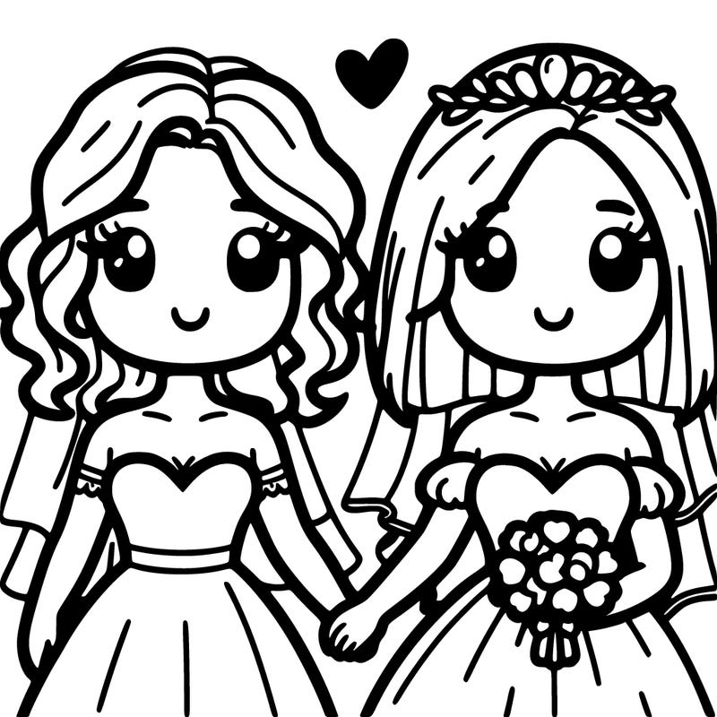 two girls getting married one with curly hair and the other with straight hair