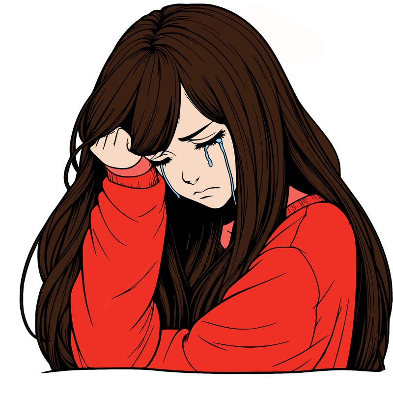 realistic depressed girl with long hair crying