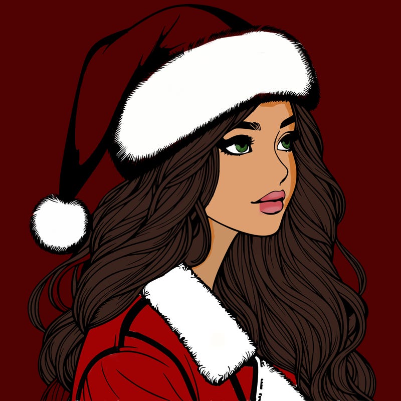 realistic girl in santa hat