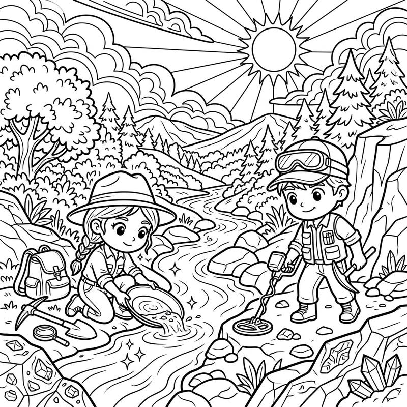 Get ready for an exciting summer adventure with our prospectors coloring page! Join these young explorers as they search for hidden treasures under the warm sun.