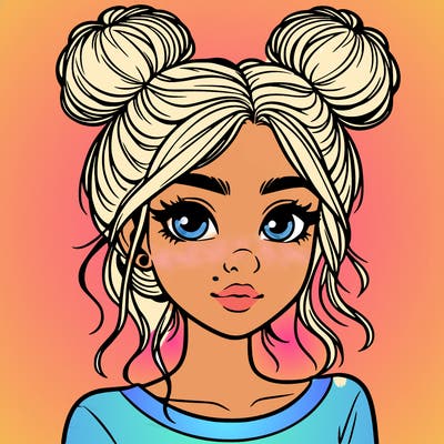 realistic girl with top buns