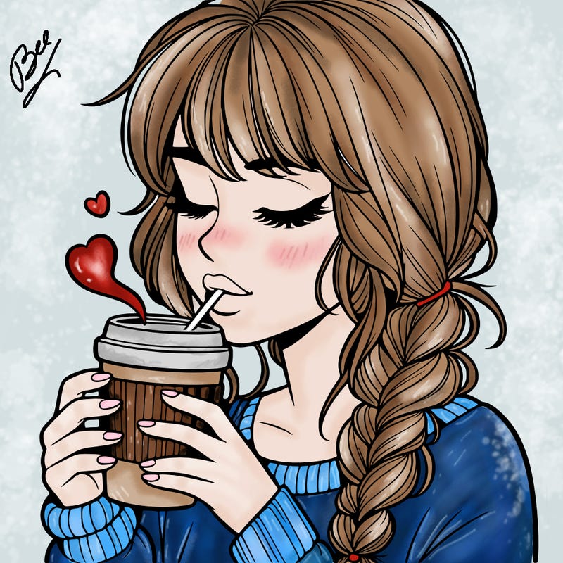 realistic girl drinking coffee