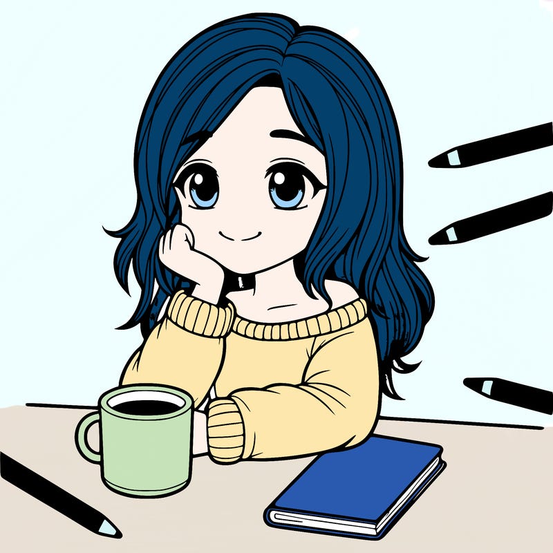 a realistic girl at a table with coffee