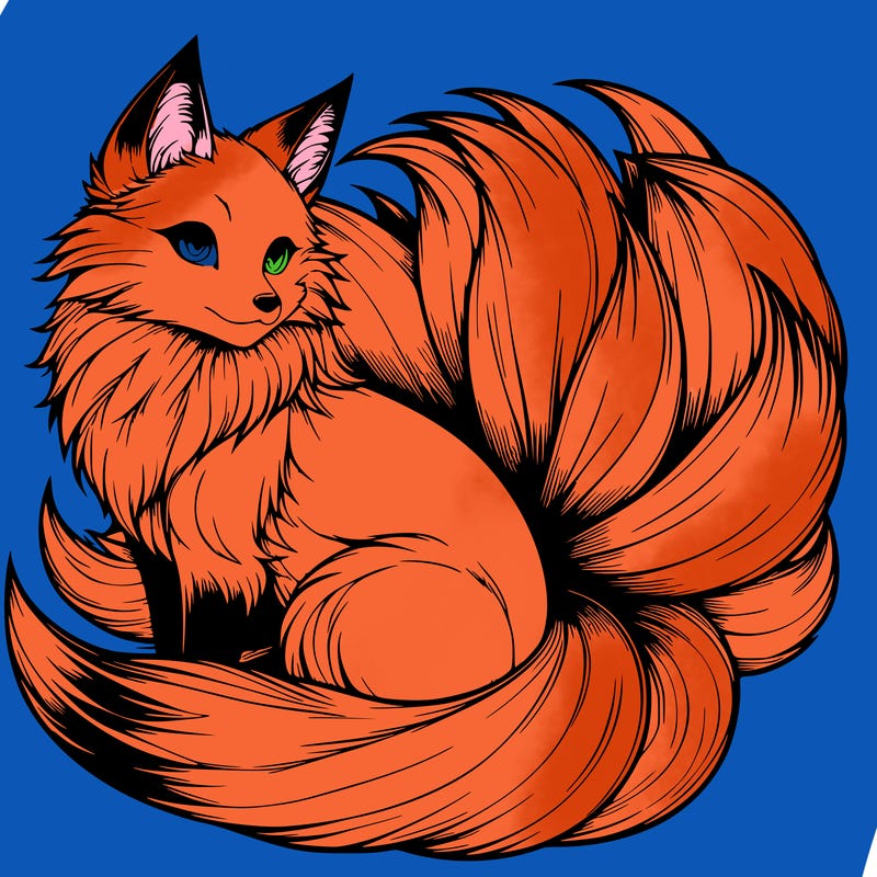 realistic detailed 9 tailed anime fox