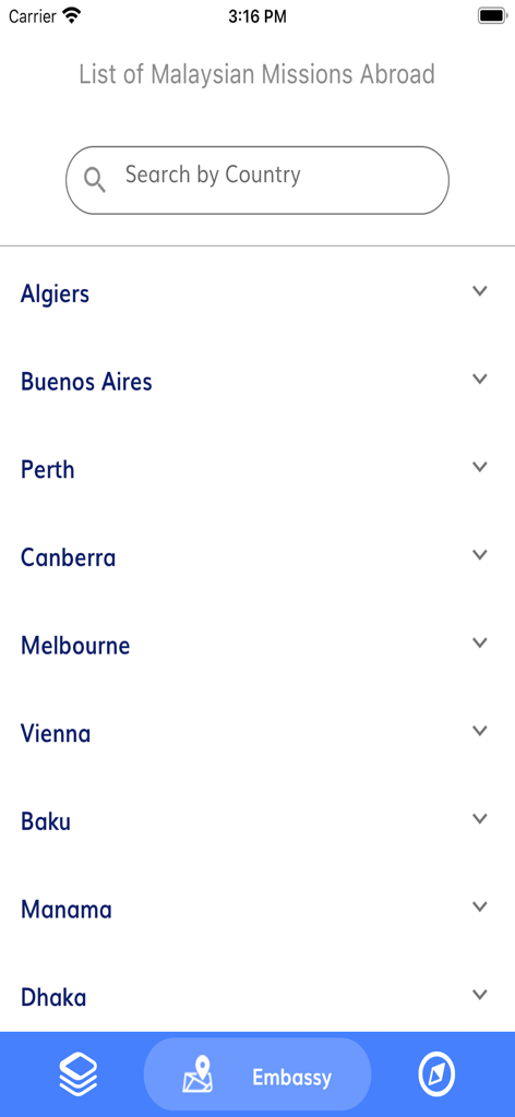 List of Malaysian missions abroad in the Sistem eKonsular app