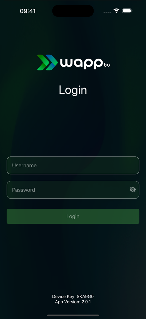 WPlay Mobile - Login interface for the WPlay Mobile app with username and password fields