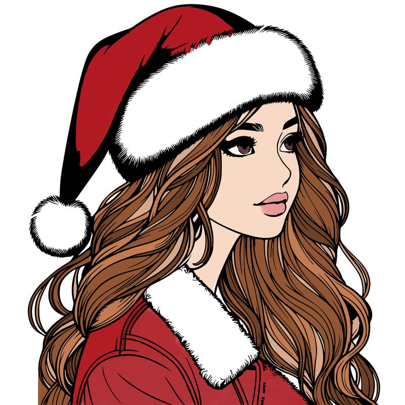 realistic girl in santa hat