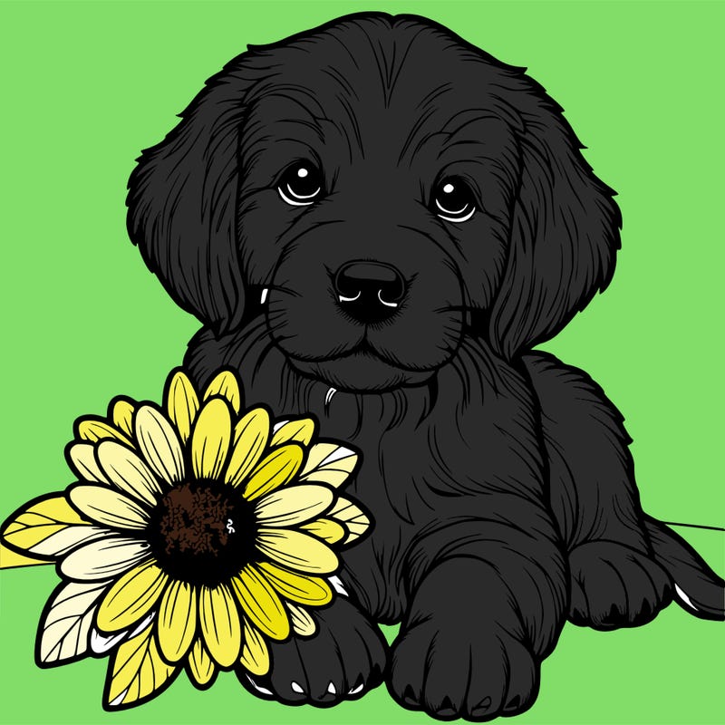 realistic retrever puppy with flower