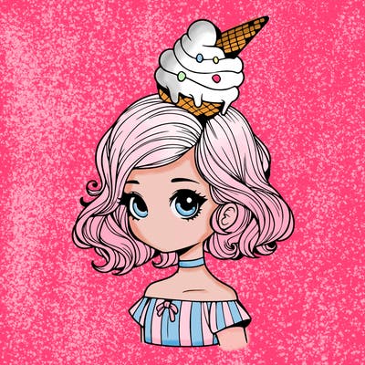 a realistic girl who has ice cream for hairstyle