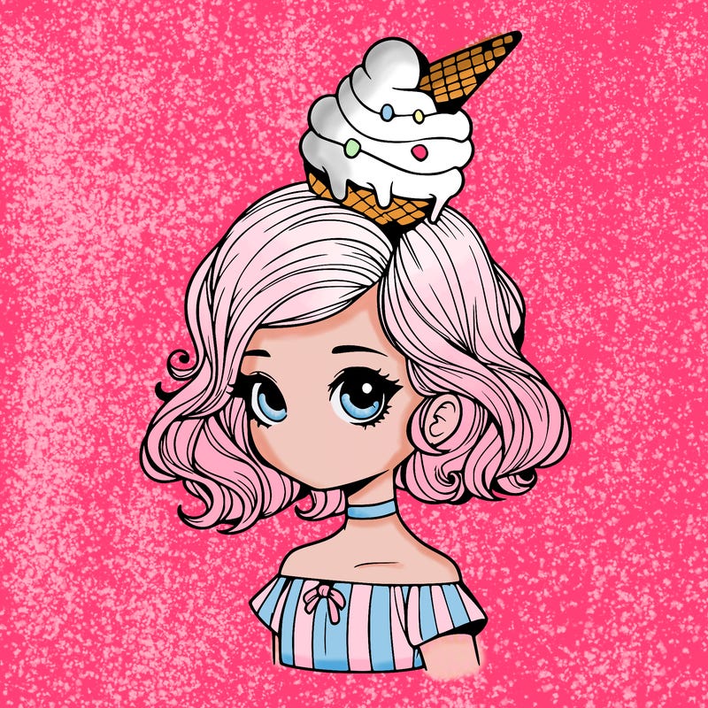 a realistic girl who has ice cream for hairstyle
