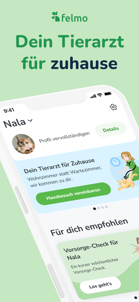 felmo Mobiler Tierarzt - felmoのモバイル獣医療訪問およびペット健康管理アプリのインターフェース
