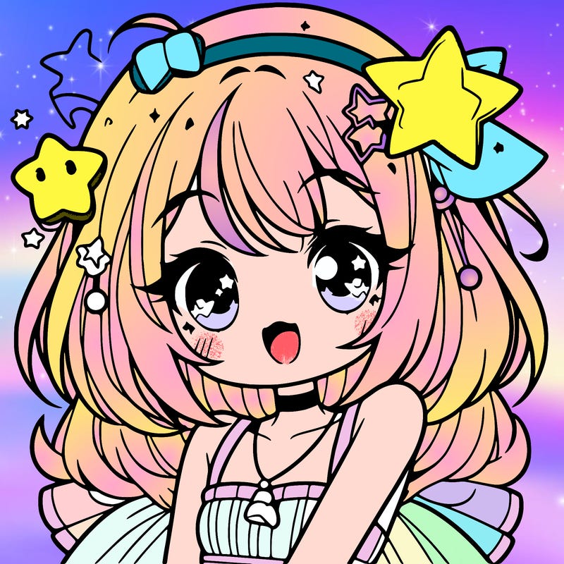 cute anime girl with star accessories