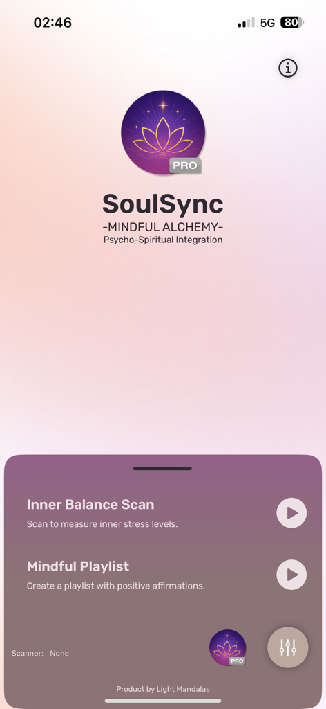 SoulSync - SoulSync wellness app dashboard showing stress scan and mindful playlist features