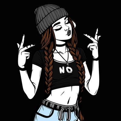realistic teenage girl with braids and a beanie and crop top doing 🫶🏼