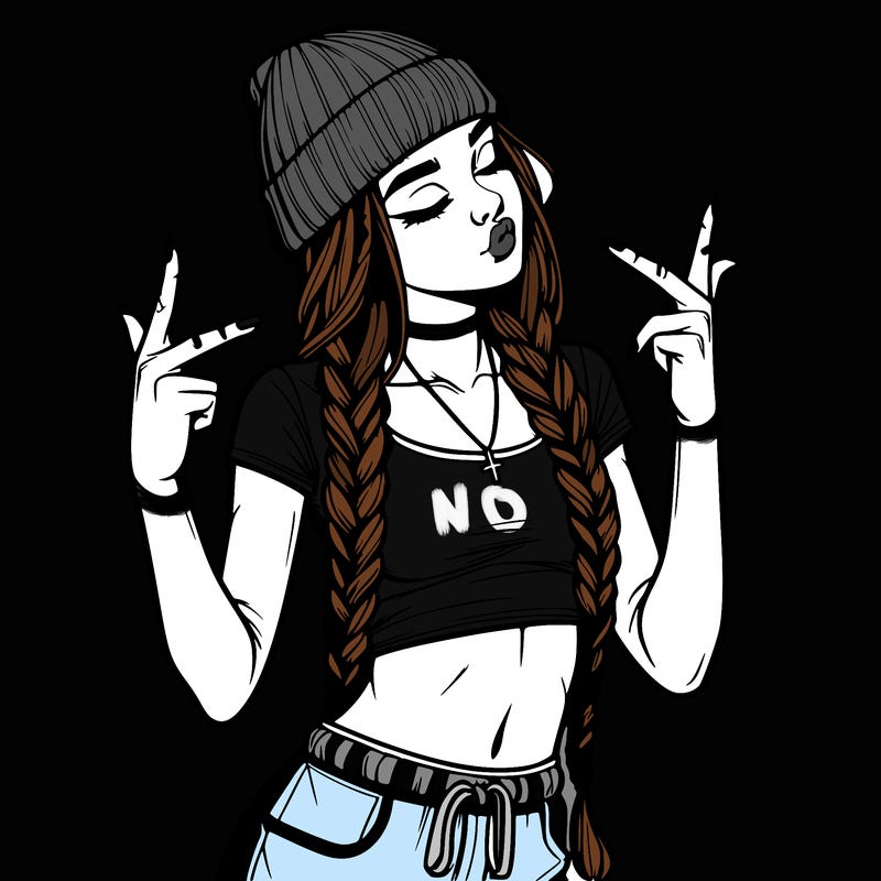 realistic teenage girl with braids and a beanie and crop top doing 🫶🏼
