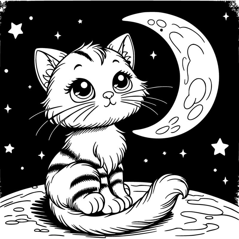 a kitten in moonlight