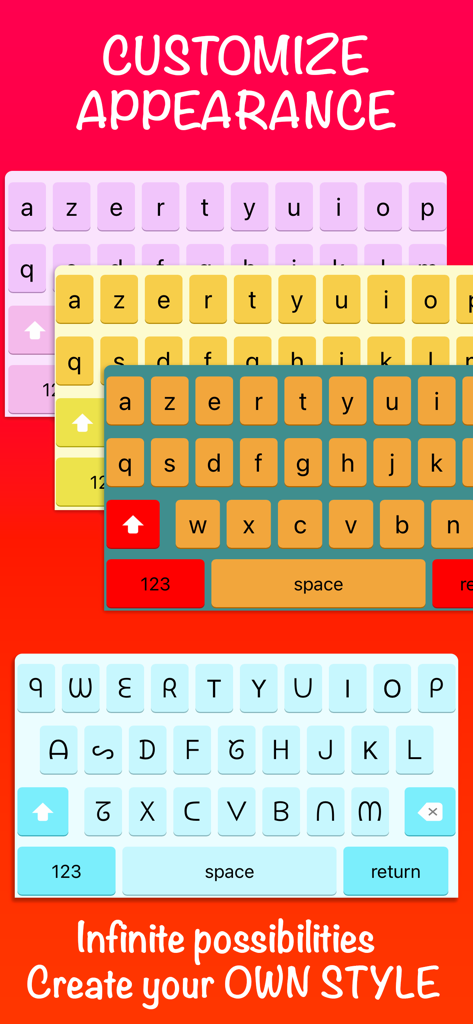 Exibição de temas de teclado coloridos e estilos de fonte exclusivos para personalização de celular