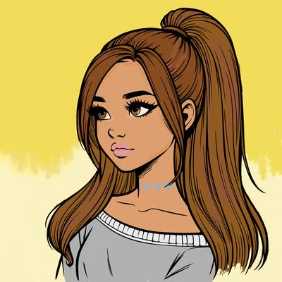 realistic girl with a high ponytail