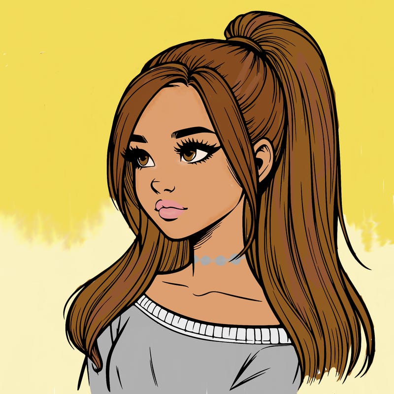 realistic girl with a high ponytail