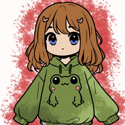 girl wearing frogging sweatshirt