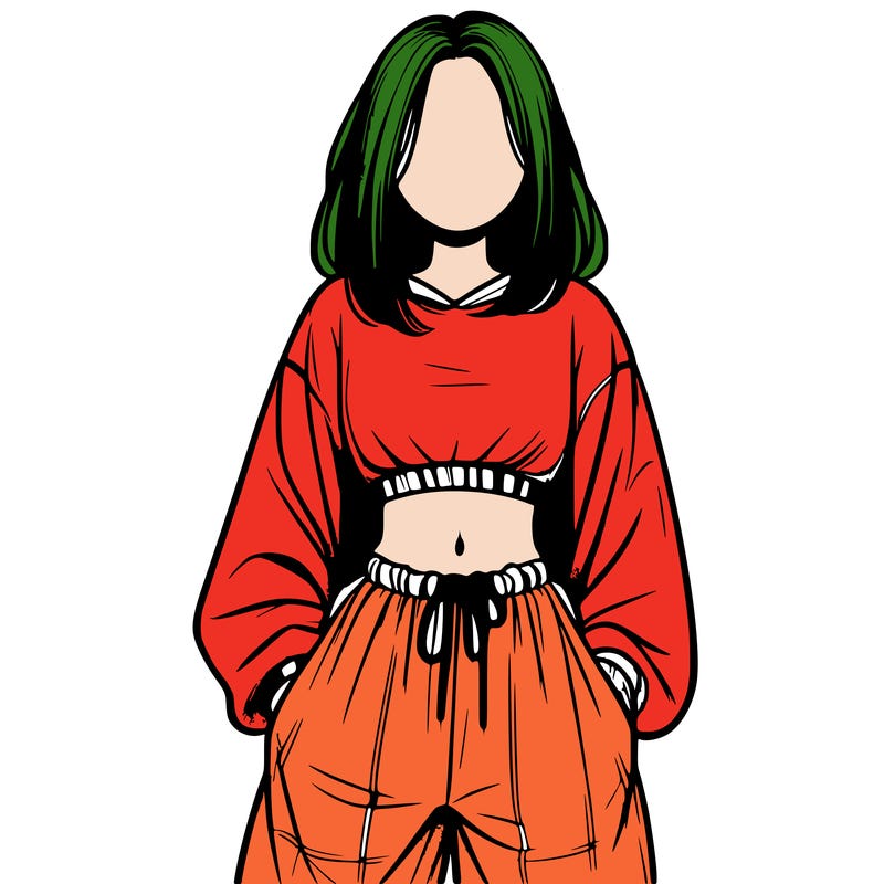 realistic girl faceless with baggy pants and a crop top