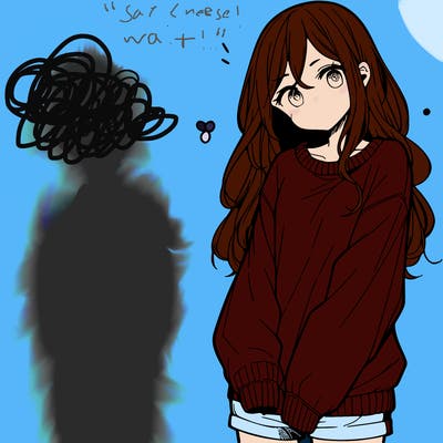 manga teen girl  in a sweater and baggy pants