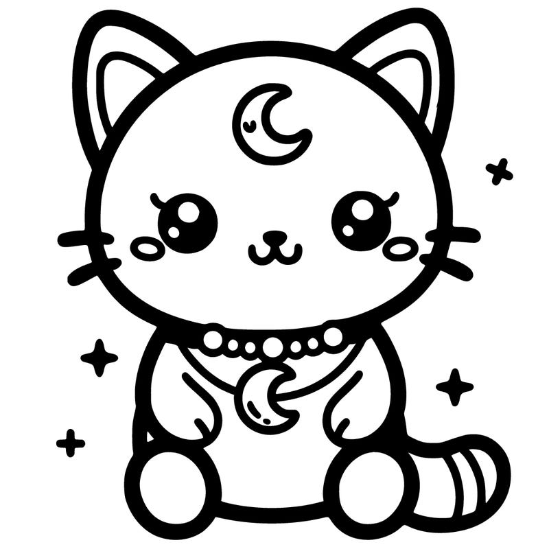 cute cat toy with moon necklace