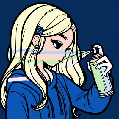 a realistic girl spray painting
