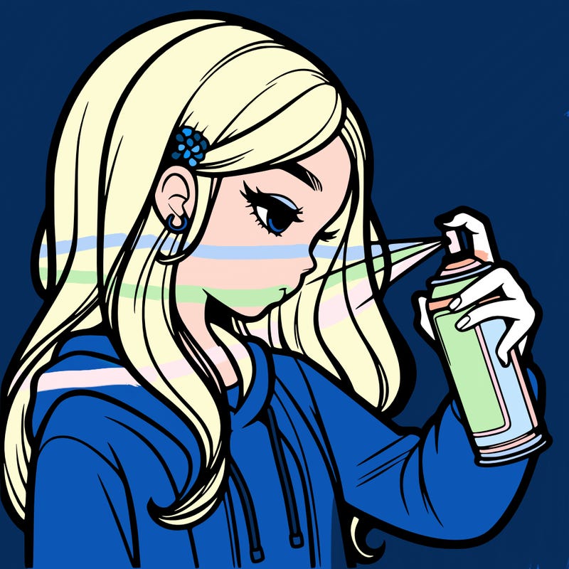 a realistic girl spray painting