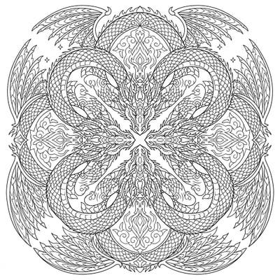 Embark on an epic coloring journey with this stunning mythical dragon kaleidoscope. Designed for teens, it offers a challenging yet rewarding artistic experience with intricate details and symmetrical beauty.