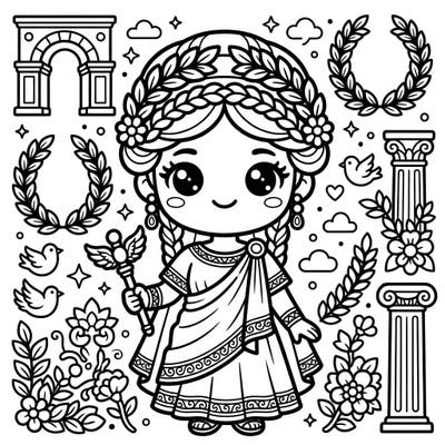 Step into ancient Rome with a delightful twist! This charming Kawaii Roman Empress coloring page brings history to life with adorable characters and fun classical elements, perfect for a quick and engaging coloring session.